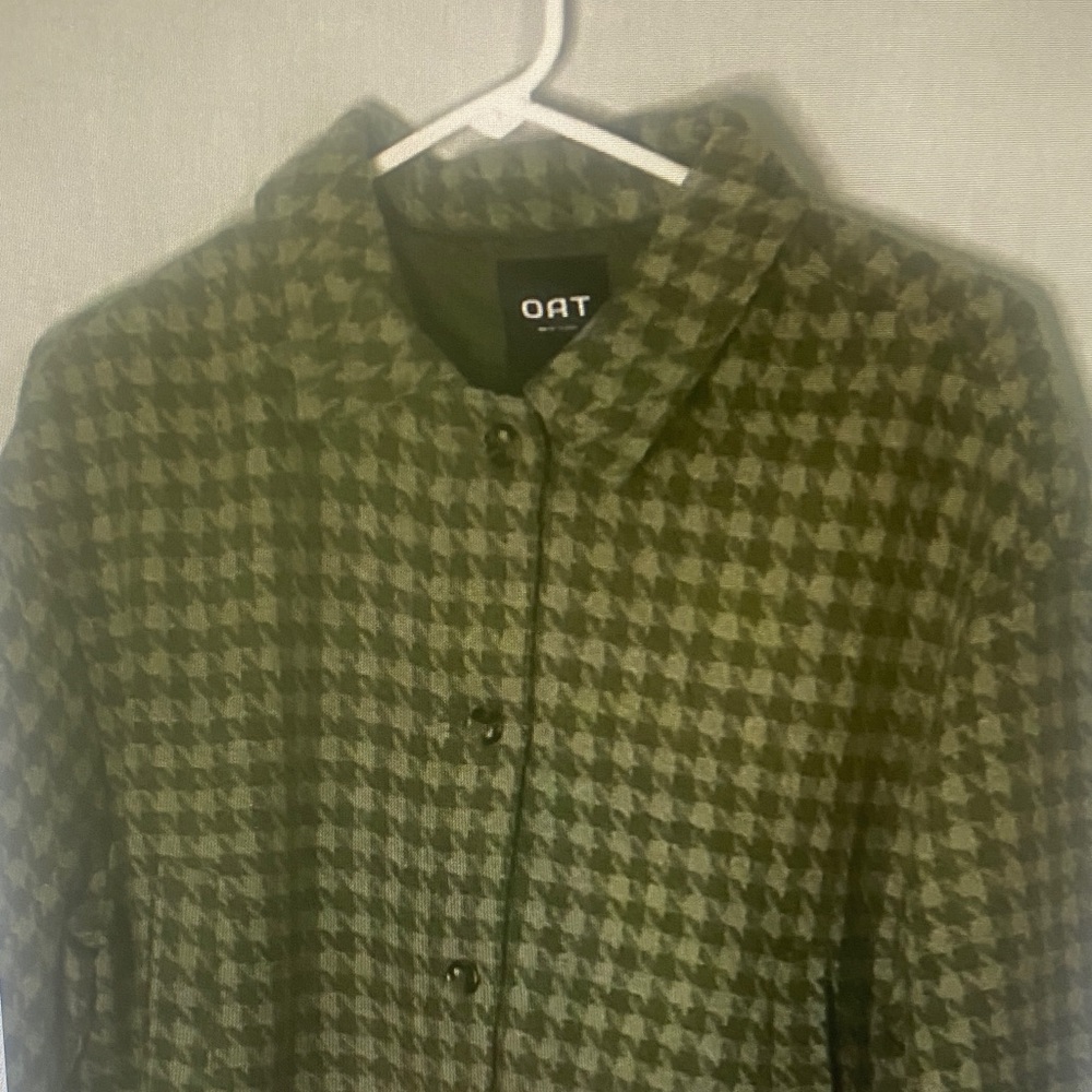 Oat New York Womens Green Plaid Collared Button Up With Pockets Jacket Size XL